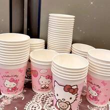 50pcs Hello Kitty Cute Office Paper Cups, Party & Home Use Water Cups, Thickened Cartoon Disposable Paper Cups - Multicolor - View 3