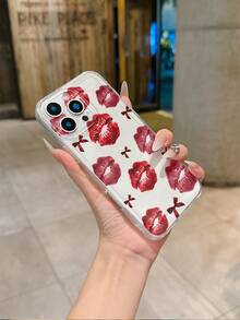 Space-Age Transparent Case With Kiss Pattern, TPU Drop-Proof Full-Coverage Precision Protective Case For Apple /11/12/13/14/15/16/17 Pro Max/Plus/Pro. Stylish Phone Case, Holiday Gift/Couple Phone Case. - 無色 - 查看 4