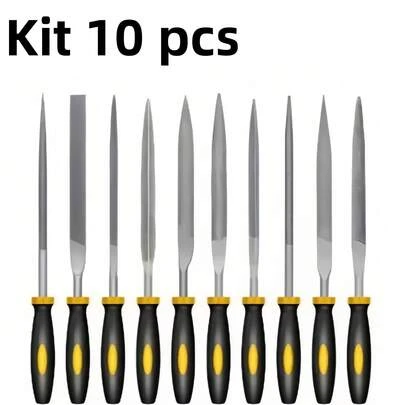 Kit 10 peças Conjunto de mini limas manuais,  comprimento total 180 mm, limas de agulha em aço liga de alta resistência, pequenas limas metálicas adequadas para trabalhos de precisão.