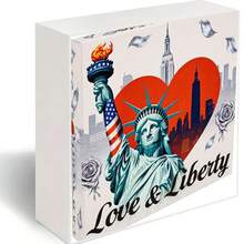 Decorative Wooden Box With Statue Of Liberty, New York Skyline & 'Love & Liberty' Design - Patriotic Romantic Artwork Storage Keepsake Box, Home Decor Gift For US Pride Enthusiasts - White - View 1