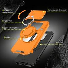 适用于三星 Galaxy S26、S25、S24、S23、S22、S21、S20 Ultra/Plus、A06、A13、A14、A15、A16、A26、A35、A36、A54、A55、A56、A57、Note 20 Ultra、XM 15T/15T PRO、RY X9D、X7D、X8D/V70、V50、Y31、Y21d、Y04、Y05、16、15、14 的手机壳，带滑动式摄像头防尘盖和[全方位摄像头保护]，360°旋转隐形指环支架/车载磁吸支架，磨砂质感防震手机保护套 - 橘色 - 查看 7