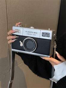 1个新款创意硬壳盒包，时尚独特的相机造型斜挎包，配有可调节宽肩带，女士时尚手机袋，银色钱包，小钱包，趣味礼物，可装硬币、口红、钥匙、手机 - 銀色 - 查看 1