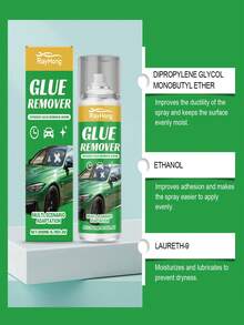 多用途胶水去除剂，快速溶解胶水、贴纸等，不留残胶。温和配方，不会损伤表面，是清洁汽车贴纸的理想之选。使用方法：距离胶水表面15-20厘米处喷洒胶水去除剂，去除表层胶水。等待3-5分钟，待胶水溶解后，用小刮刀将其刮除。