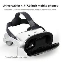 3D Mobile VR Headset - Adjustable VR Glasses, Providing High-Definition Immersive 3D Viewing Experience And Realistic Gaming Performance, Equipped With Comfortable Nose Bridge And Built-In Headphones, Universal For IPhone/Android Smartphones, Portable Virtual Reality Glasses, Suitable For Movies And Games - White - View 3