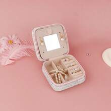 Rhinestone DecorationTravel Jewelry Box With Mirror, Jewelry Organizer And Storage, Portable Jewelry Box With Mirror Travel Jewelry Storage Box Ins Style Multi-Functional Jewelry Box Anti-Oxidation Large Capacity Jewelry Organizer Box - Multicolor - View 5