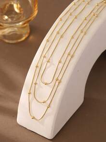 Cring Coco 1 pièce Collier en acier inoxydable 304 de forme géométrique avec design de faux perles, élégant et vintage. Cadeau élégant pour la fête des mères, la Saint-Valentin et pour une tenue quotidienne - Doré - Voir 9
