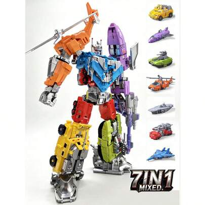 1 Set 7-In-1 Alloy Land-Air-Sea Transforming Mecha - Tank/Plane/Aircraft Carrier 2-Mode Combo Robot, Boys Collectible Educational Assembly Toy, Premium Gift Box Holiday Present
