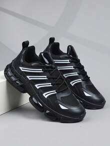 时尚休闲男鞋，经典时尚男士运动鞋系带跑步鞋，个性化男士运动鞋街头休闲鞋 - 黑色 - 查看 4