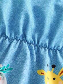 女童蓝色无袖卡通动物印花连衣裙+遮阳帽套装，可爱休闲夏季幼儿服装 - 藍色 - 查看 7