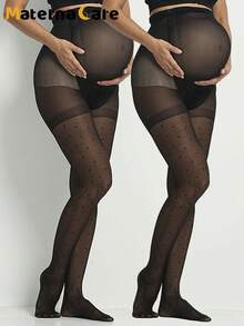 半双装孕妇波点提花丝袜，大码，托腹，时尚性感，适合商务、休闲、居家穿着，孕早期、孕中期、孕晚期均可穿着 - 黑色 - 查看 8