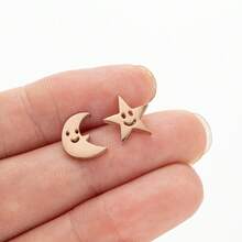 1 paire de boucles d'oreilles étoile et lune à la mode, boucles d'oreilles élégantes et hypoallergéniques à design asymétrique pour femmes - GED515 - Voir 6