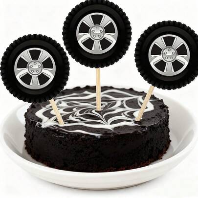 Wheel Racing Car Party Cake Decor Tire Cupcake Topper Mini Checkered Racing Flag Cupcake Toppers Racing Theme Party Supplies