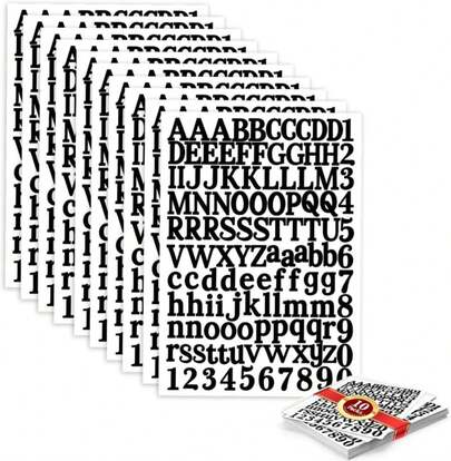 1210 Pieces10 Sheets Letter Stickers Self-Adhesive Vinyl Letter Alphabet Number Stickers Decals For Signs Mailbox Numbers Magazine Labels DIY Crafts Art Making(Black)