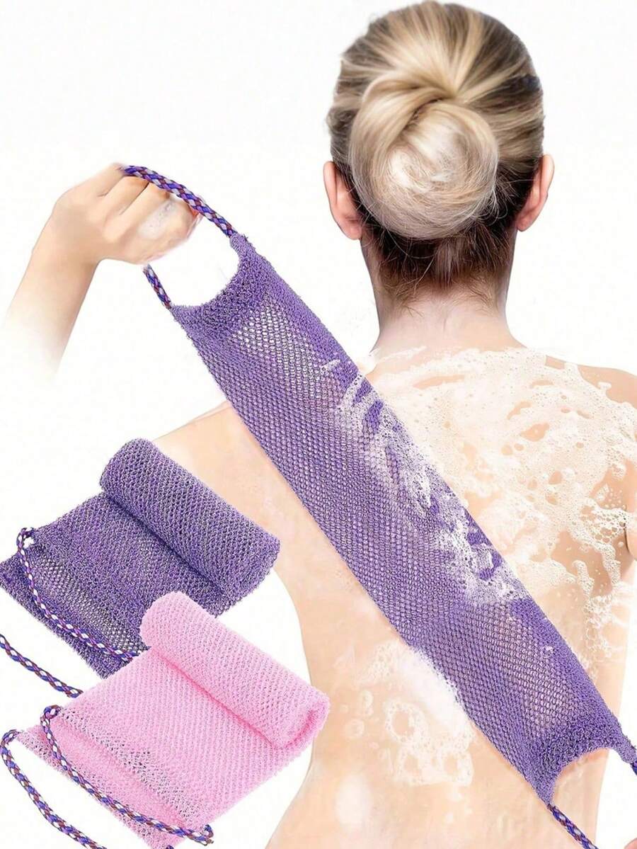 African Mesh Back Long Net Bath Scrub Towel Set, Exfoliating Double-Sided For Gentle, Rough Exfoliation, Effective Body Scrub, Back Scrubber For Shower Use, Premium Mesh Material, Convenient Strap Towel Design, Loofah Towel, Body Sponge For Smooth Skin, Great For Daily Use (Pink, Purple) - Nhiều màu - Xem 1