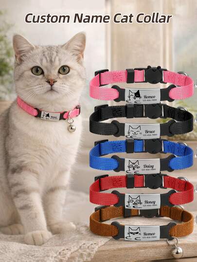 Ayotu Customized Cat Collar - Can Engrave Pet Name And Phone Number, Adjustable, With Customized Engraved Metal ID Tag And Bell, Combines Safety And Fashion, Multiple Colors Available, Personalized Pet Identification