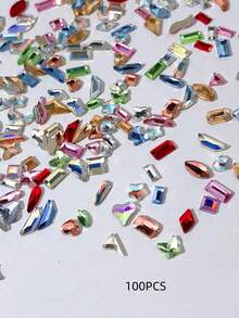 100颗/包迷你平底锆石美甲装饰品，多种形状，包括心形、方形、超闪亮白色微型锆石美甲宝石，流行美甲用品 - 彩色 - 查看 12
