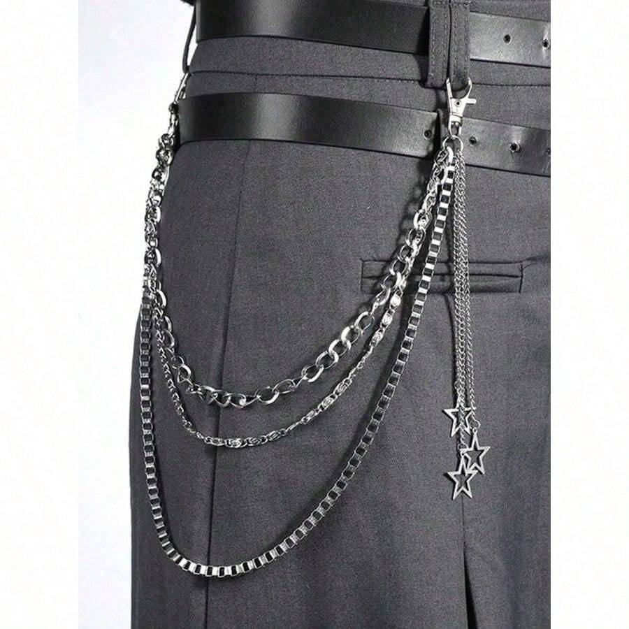1 Piece Of Hip-Hop Punk Metal Pants Chain With Thorns And Thorns Versatile Waist Chain Spot Wholesale Casual Pants Chain Waist Chain For Women Summer School Fall Autumn Halloween - 銀色 - 查看 1