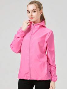 1件女款夏季超薄連帽運動夾克，純色長袖女上衣，女款戶外休閒運動服，附收納口袋 - 淺粉色 - 查看 6