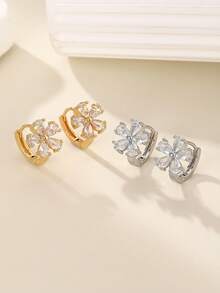 1 Pair Fashionable Minimalist Zirconia Flower Hoop Earrings, Lightweight Luxury Feel, Versatile For Women's Daily Wear