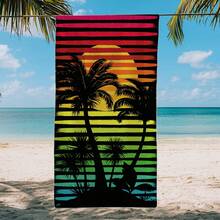 1条椰树日落条纹沙滩巾，超柔软超细纤维特大号沙滩毯，高吸水性浴巾，适合旅行、泳池、潜水、冲浪、瑜伽、露营，多种尺寸可选，沙滩用品浴室装饰 - 彩色 - 查看 4