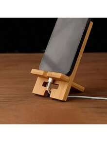 木质桌面手机支架，方形智能手机支架，适用于办公室收纳整理，天然木质表面，桌面电子配件支架，适用于所有设备 | 优雅的桌面配件，兼容、安卓手机，生日礼物，送给家人、朋友的礼物，生日手机配件，承重力强 - 棕色 - 查看 3