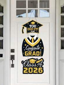 2026 Black Graduation Decorations Door Signs Congrats Grad Class Of 2026, Graduation Wreath Hanging Signs Photo Booth Prop For Senior Party - Black - View 5