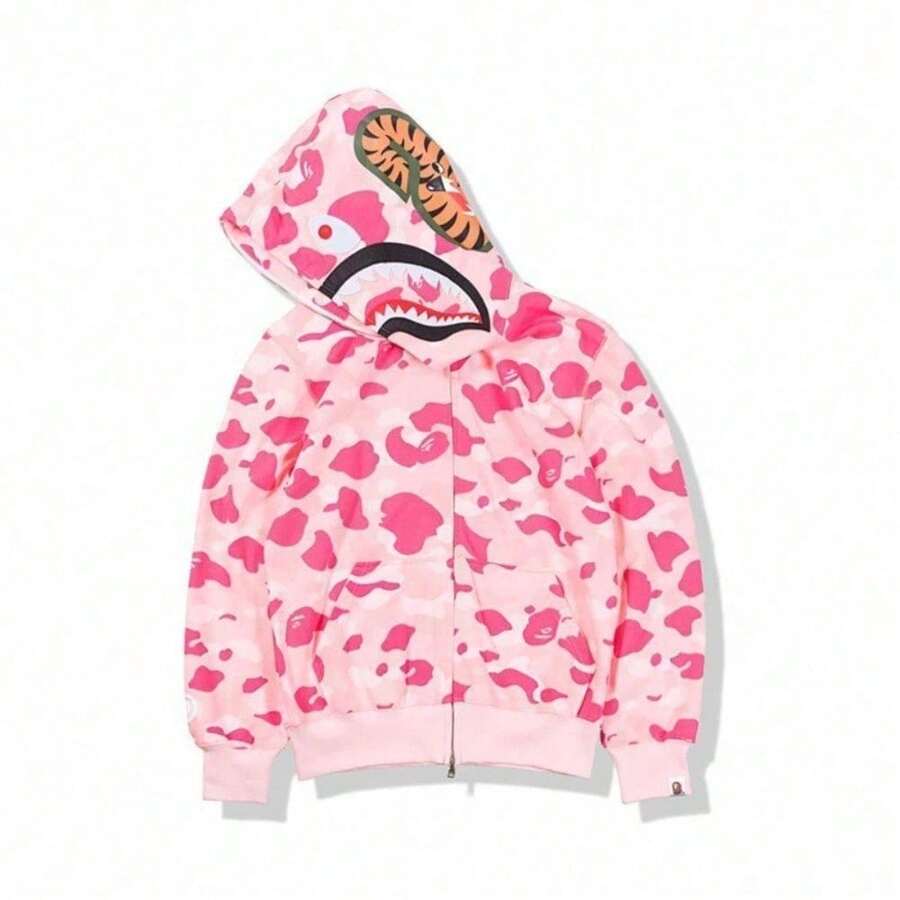 Brand Bape3D Digital Printing Shark Camouflage Sweater Spring And Autumn Zipper Hoodie Cardigan - ANK1219G14-粉 - 查看 1