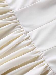 优雅简约时尚休闲复古喇叭短袖纯色褶皱拉链长连衣裙，适合晚宴、度假、上学、办公、海滩、夏季等场合。 - 杏色 - 查看 10