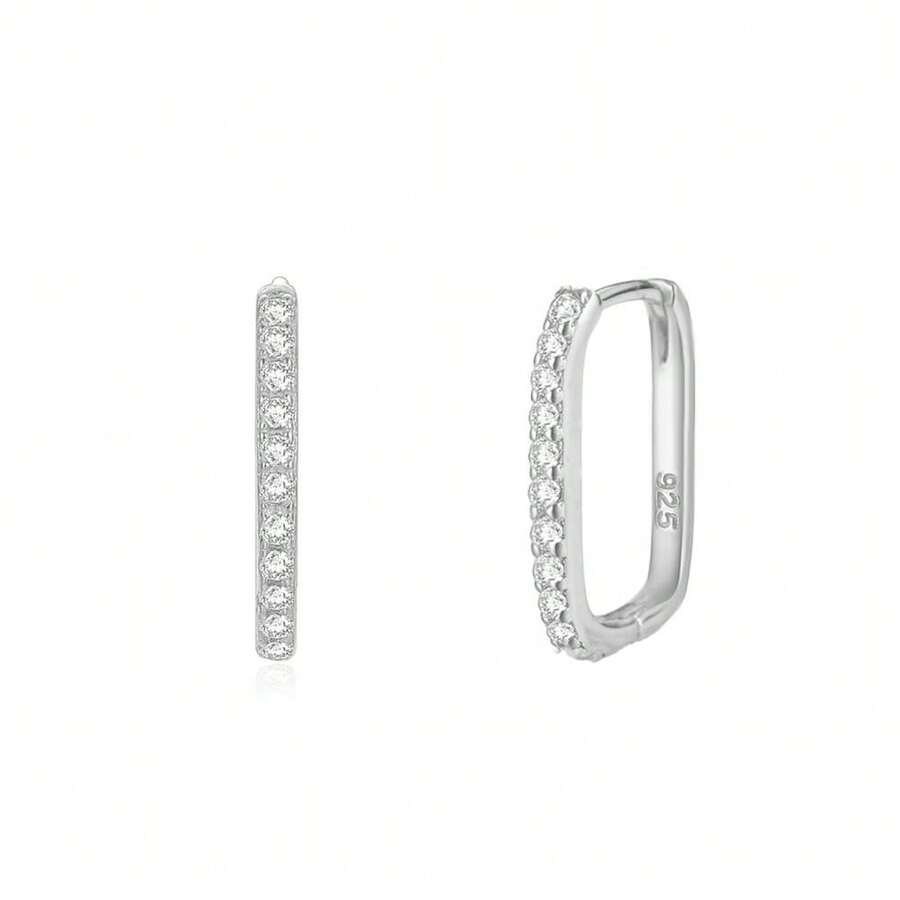 925 Sterling Silver 1.7cm Large Hoop Earrings With Zirconia And Crystal, Comes With Gift Box