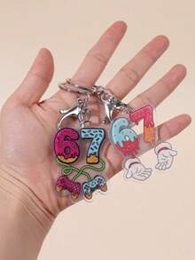 2个创意卡通67亚克力钥匙扣，趣味67游戏手柄和滴落冰淇淋造型钥匙圈，可爱包包挂饰，适用于背包、钱包和钥匙 - 彩色 - 查看 8