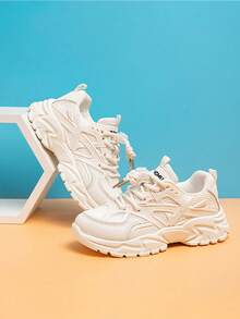 ‌Zapatillas blancas de malla transpirable, suela blanda, para niños y niñas, con suela gruesa, ideales para todas las estaciones.‌ - Beis - Ver 2