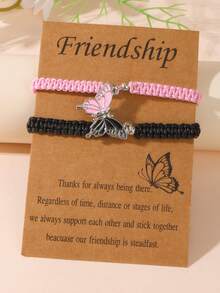 2 piezas Pulsera de magnética trenzada ajustable con dije de mariposa de aleación - Mariposa - Ver 10