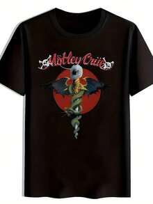 Una camiseta de manga corta con estampado de banda de rock, top de poliéster de verano con cuello redondo para mujeres, incluye elementos de KORN,úsica, canciones de rock, bandas de heavy metal, bandas punk, letras de AC-, letras de, elementos de hierro, Maiden, Green, LINKIN, Guns, KISS,, Grammy y ropa para hombres. - Negro - Ver 1