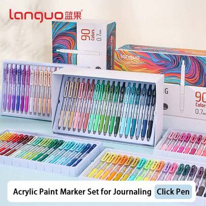Languo 36-90 Color Ballpoint Pens, 0.7mm Tip Retractable Bullet Journal Pens With Large Ink Capacity, Drawing, Outlining, Coloring, Studying, Note-Taking, Highlighting, Professional Art Supplies, Back To School Gift For Friends, Family, Students