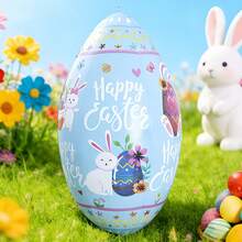 1pc Easter Balloon, Printed With "Happy Easter" Text And Cute Rabbit Design, 13.77 Inch Large Inflatable Easter Egg | Made Of PVC Material, Suitable For Party, Holiday, Outdoor Yard Decor And Indoor Home Decor - Multicolor - View 6