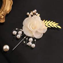 1PC Bride Groom Wedding Elegant Imitation Mesh Rose Corsage Wedding Party Gathering Family And Friends Group Accessories Supplies - 粉紅色胸花 - 查看 9