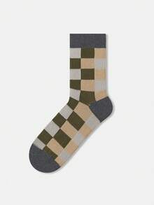 1/5 Pairs Unisex Couple Checkerboard Checkerboard Pattern Artistic Design Combed Cotton Breathable Mid-Calf Socks, Suitable For Travel, Home, Office, Holiday Gifts - Multicolor - View 25