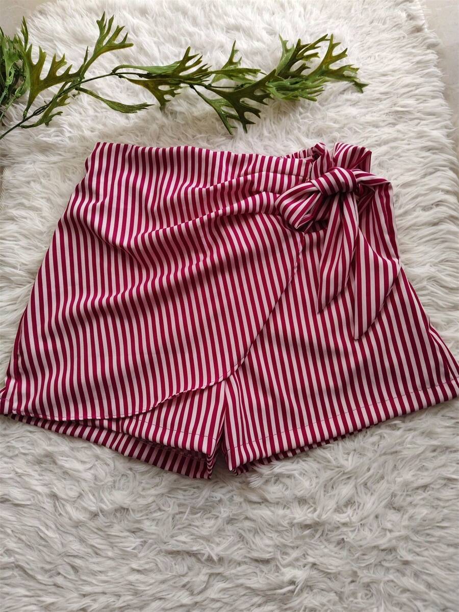 Women's Solid Color Shorts - Striped Pink - View 1