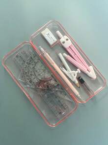 10 piezas Juego de compás y regla para estudiantes, incluye regla, regla triangular, transportador, juego de herramientas de dibujo multifunción para papelería