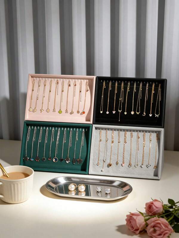 1pc Velvet Jewelry Display Tray, Velvet Necklace Jewelry Display Tray, 20 Hooks Jewelry Display Tray, Elegant Gift Box For Valentine's Day, Mother's Day, Wedding Anniversary - Home Jewelry Storage And Gift Giving, Uncluttered Rolled Design, Jewelry Box Tray, Christmas Gift, Halloween Gift, Back To School Essential, Back To School Gift