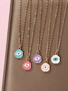 Bộ 5 dây chuyền mắt quỷ bằng hợp kim kẽm, có các màu xanh dương, đỏ, tím, hồng, trắng, thiết kế hình giọt dầu, thích hợp cho các bạn gái và bạn bè đeo hàng ngày. - Một cỡ - Xem 4