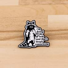 SIX SEVEN Quotes Enamel Pin Cute Animals Dog Raccoon Brooch Pin Lapel Pins Badge On Backpack Clothing Accessories Funny Jewelry Gifts - Black - View 4