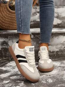 Zapatillas casuales para mujer, con cordones, de moda, cómodas y versátiles, para otoño/invierno - Beis - Ver 4