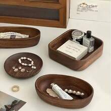 1pc Retro Rosewood Desktop Storage Box, Wooden Jewelry Display Tray, Entryway Key & Miscellaneous Organizer Plate