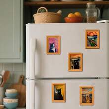 1pcs Wooden Cat Refrigerator Magnets, Soft Magnetic Fridge Decorative Stickers, Fun 3D Printed Cat Design, Kitchen Accessories - 粉色 - 查看 4