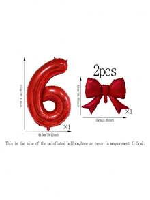 2pcs 32-Inch Number Balloon Set, Pink & Red Bow Foil Balloons, White, Red, Black & Cream 0-9 Number Balloons Suitable For Birthday Party, Anniversary Decoration - Multicolor - View 44