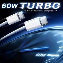 60W USB C To Type C Fast Charging Cable 3.3ft/6.6ft/9.9ft,Nylon Braided Fast Charge Type C To C Data Cord Compatible With IPhone 17/17 Air/17 Pro/17 Pro Max/ IPad Pro/Air,Cell Phone Charger Cord Compatible With Samsung Galaxy S25 S24 S23 S22 S21 S20 - White-1m - View 3