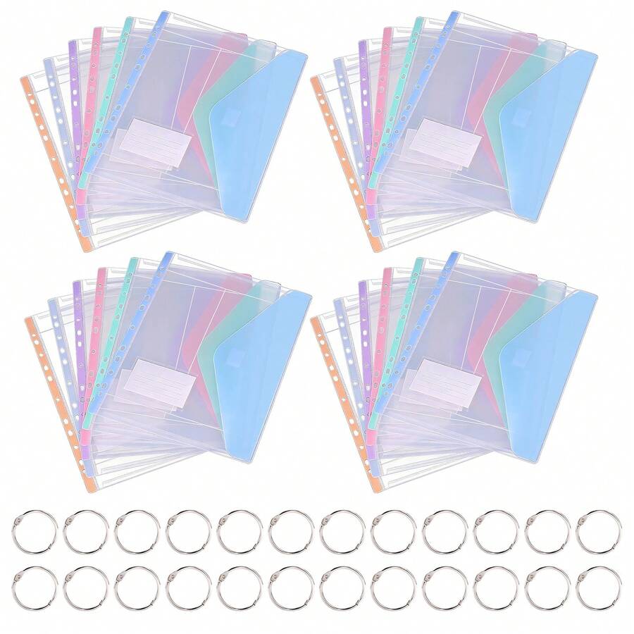 24 Pcs A4 Binder Pocket Expandable Envelopes Clear Plastic Envelopes For Ring Binder Folder - Multicolor - View 1