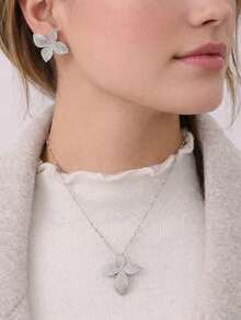 3pcs/Set Luxurious Leaf Cubic Zirconia Necklace & Earrings Jewelry Set For Women - Leaf - View 9