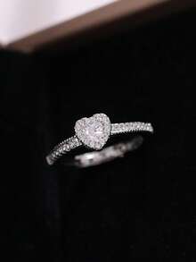 CVNANA 1 chiếc nhẫn đính hôn/cưới hình trái tim bằng đá Cubic Zirconia mới, quà tặng trang sức cho phụ nữ, quà tặng sinh nhật (Không có hộp quà) - Bạc - Xem 5